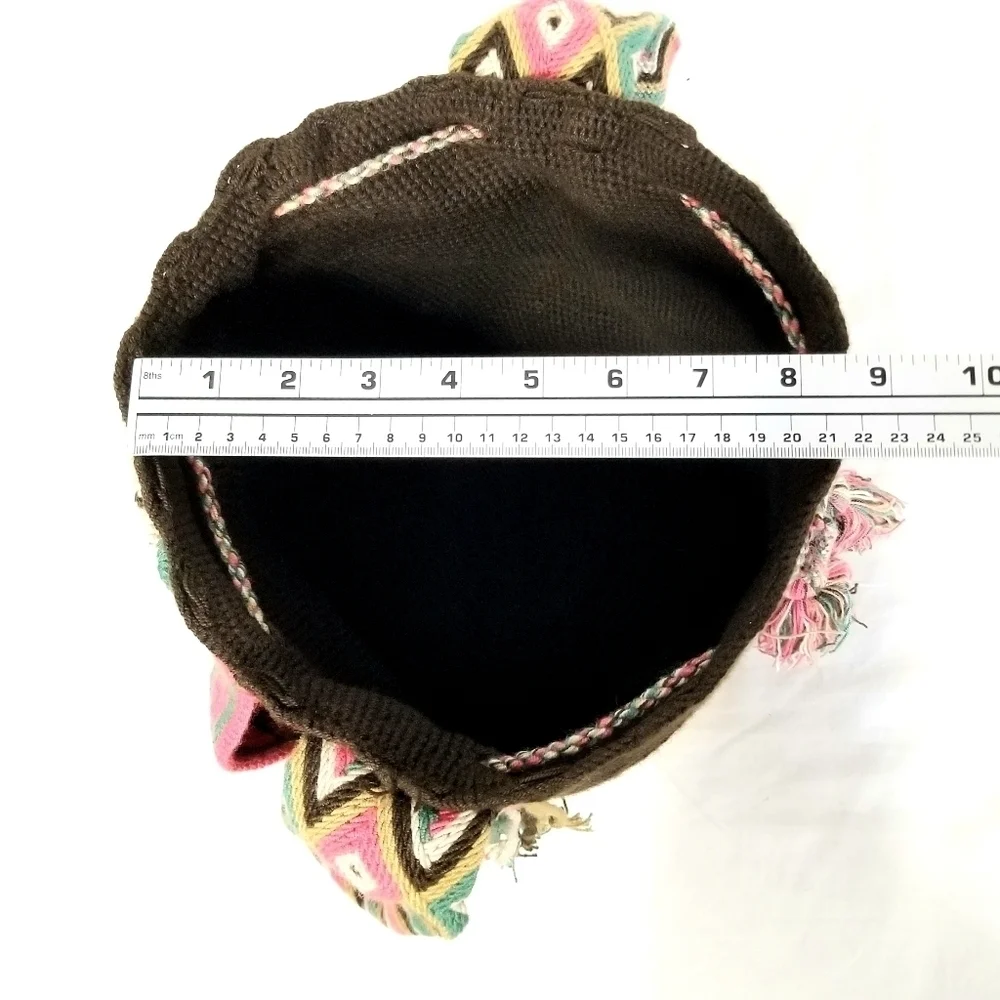Handmade Crochet Colorful Bohemian Crossbody Shoulder Bucket Bag With Flap Cover - Picture 8 of 12